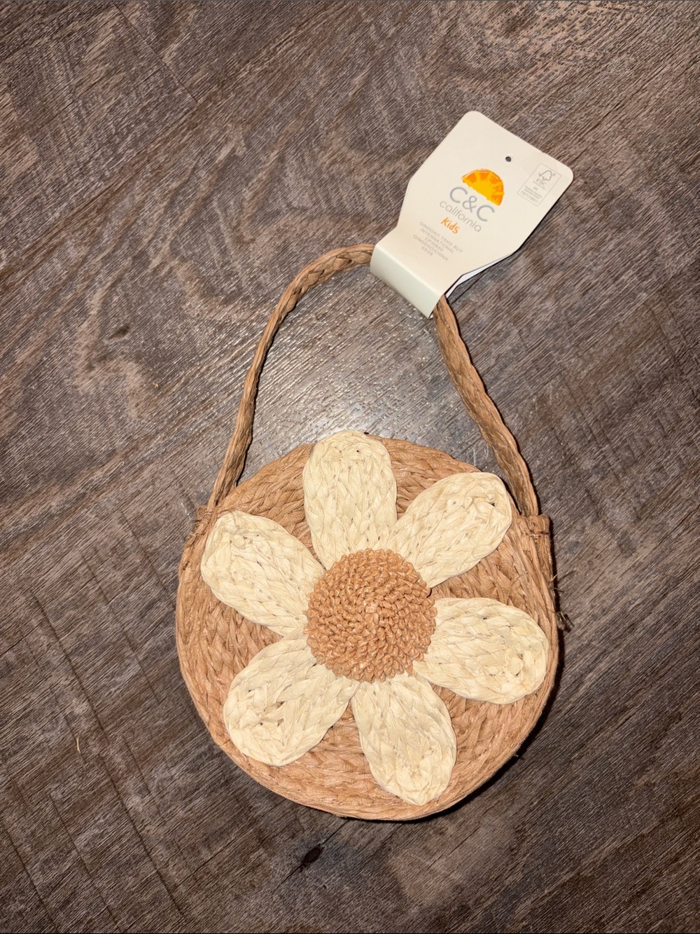 C&C California Natural Straw Daisy Floral Kids Mini Purse Bag Boho Neutral